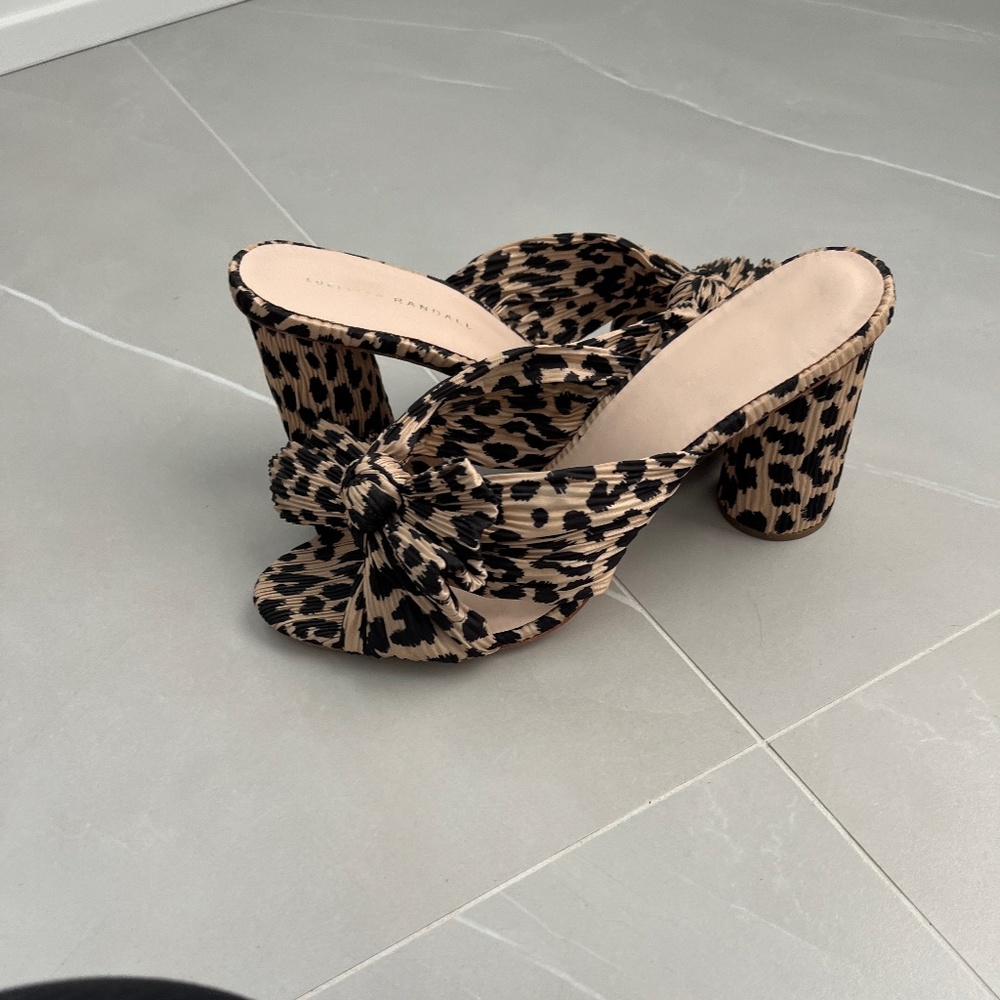 Loeffler Randall Penny High Heel Pleated Knot Slide Leopard Size 10